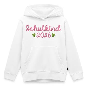 Schulkind 2026 mit Herzen Faux Yarn Strickmuster  - Kinder Premium Organic Hoodie - Weiß - Vorne - AI Model Kid Female (0cm)