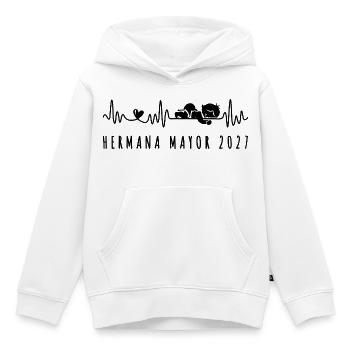 Hermana Mayor 2027 Latido del Corazón Embarazo - Kinder Premium Organic Hoodie - Weiß - Vorne - AI Model Kid Female (0cm)