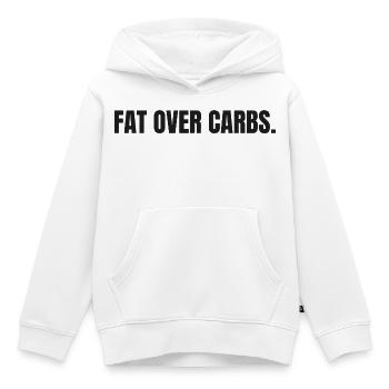 LES GRAISSES PLUTÔT QUE LES GLUCIDES | T-shirt Carnivore | Vie Haute en Graisse - Sweat Premium à capuche enfant bio - blanc - Devant - AI Model Kid Female (0cm)