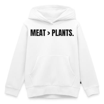 MEAT > PLANTS | Carnivore | Meat Based Statement - Kids Premium Organic Hoodie - white - Front - AI Model Kid Female (0cm)