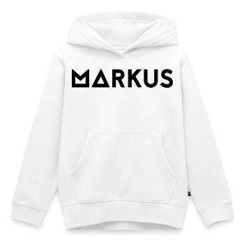 Prénom Markus - Sweat Premium à capuche enfant bio - blanc - Devant - AI Model Kid Female (0cm)