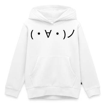 Émote (・∀・)ノ de la main Bonjour Kaomoji - Sweat Premium à capuche enfant bio - blanc - Devant - AI Model Kid Female (0cm)