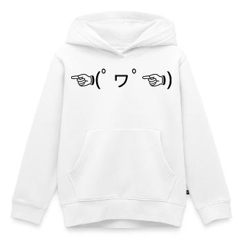 Émote ☜ de louange (゚ヮ゚☜) Pointing Kaomoji - Sweat Premium à capuche enfant bio - blanc - Devant - AI Model Kid Female (0cm)