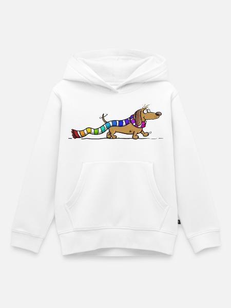 Dackel mit Regenbogen Schal Cartoon Dachshund Hund - Kinder Premium Organic Hoodie - Weiß