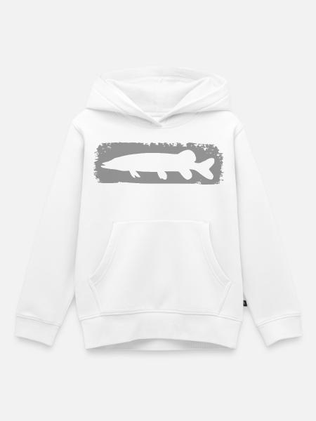 Hecht im Farbstrich - grau - Kinder Premium Organic Hoodie - Weiß