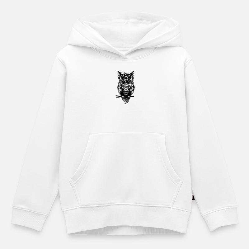 dunkle Eule mit einem geheimnisvollen Blick - Kinder Premium Organic Hoodie - Weiß