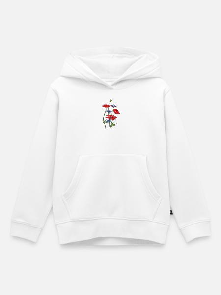 Coquelicots et bleuets en été - Sweat Premium à capuche enfant bio - blanc
