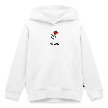 40. 40 ANS. 40e ANNIVERSAIRE. ANNIVERSAIRE 40 ANS. - Sweat Premium à capuche enfant bio - blanc - Devant - AI Model Kid Female (0cm)