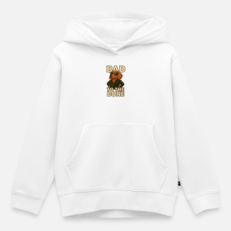 Dackel in Lederjacke - Kinder Premium Organic Hoodie - Weiß