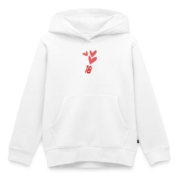 18. 18 ANS. 18e ANNIVERSAIRE. ANNIVERSAIRE 18 ANS. - Sweat Premium à capuche enfant bio - blanc - Devant - AI Model Kid Female (0cm)