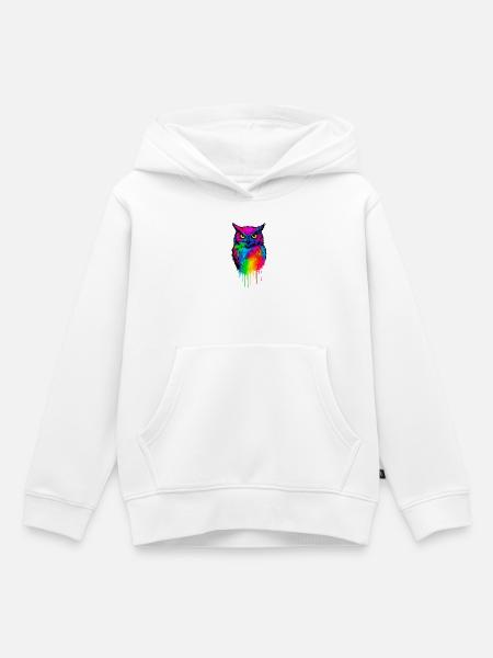 Leuchtende Farb-Eulenkunst - Kinder Premium Organic Hoodie - Weiß