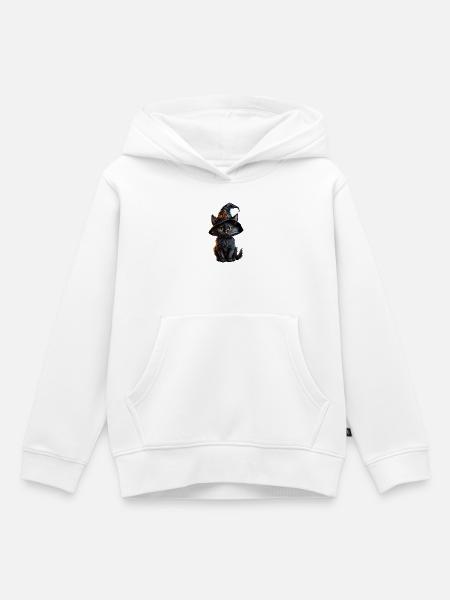 Hexenkatzchen im Zauberhut - Kinder Premium Organic Hoodie - Weiß