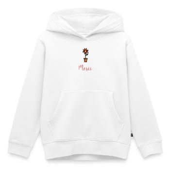 MERCI. MAÎTRESSE. MAÎTRE. MERCI MAÎTRESSE - Sweat Premium à capuche enfant bio - blanc - Devant - AI Model Kid Female (0cm)