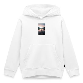 À l’ouest au bord du lac avec une jetée et des cygnes - Sweat Premium à capuche enfant bio - blanc - Devant - AI Model Kid Female (0cm)