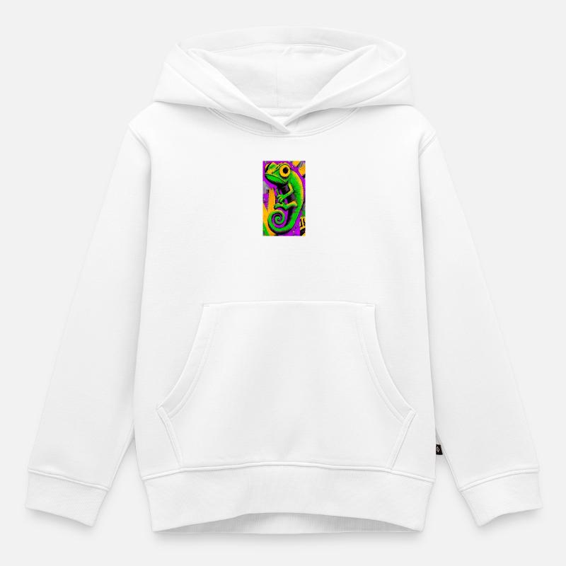 caméléon - Sweat Premium à capuche enfant bio - blanc