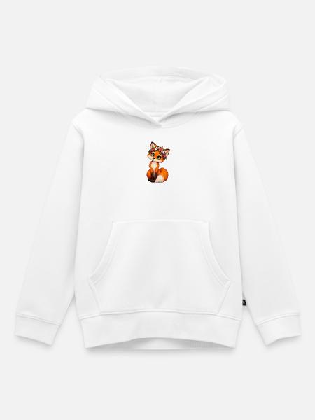 Fuchs mit Blumenkranz - Kinder Premium Organic Hoodie - Weiß