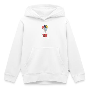 18. 18 ANS. 18e ANNIVERSAIRE. ANNIVERSAIRE 18 ANS. - Sweat Premium à capuche enfant bio - blanc - Devant - AI Model Kid Female (0cm)