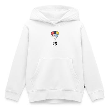 18. 18 ANS. 18e ANNIVERSAIRE. ANNIVERSAIRE 18 ANS. - Sweat Premium à capuche enfant bio - blanc - Devant - AI Model Kid Female (0cm)