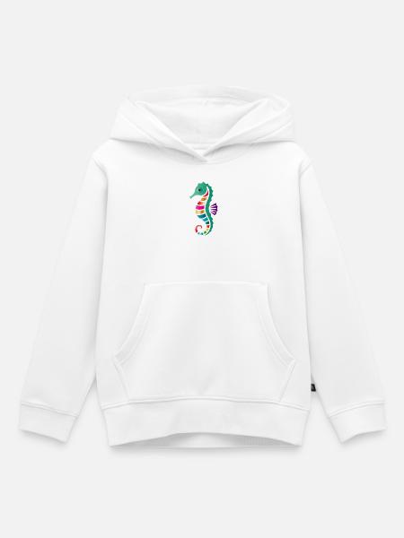 Buntes Seepferdchen | Maritimes Kunstmotiv - Kinder Premium Organic Hoodie - Weiß