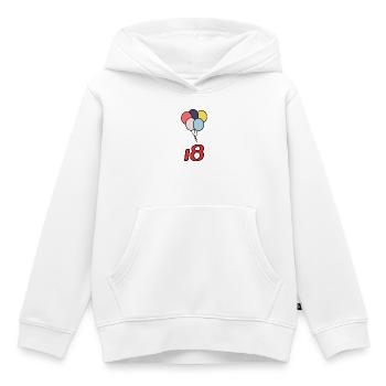 18. 18 ANS. 18e ANNIVERSAIRE. ANNIVERSAIRE 18 ANS. - Sweat Premium à capuche enfant bio - blanc - Devant - AI Model Kid Female (0cm)