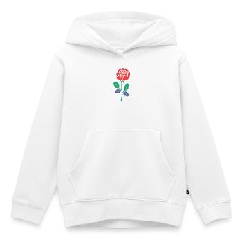 Rose rouge avec tige sarcelle - Sweat Premium à capuche enfant bio - blanc - Devant - AI Model Kid Female (0cm)