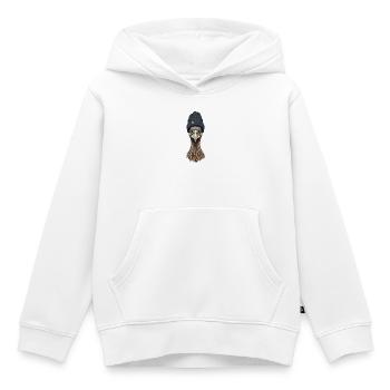 Tête d’émeu en bonnet cosy - Sweat Premium à capuche enfant bio - blanc - Devant - AI Model Kid Female (0cm)