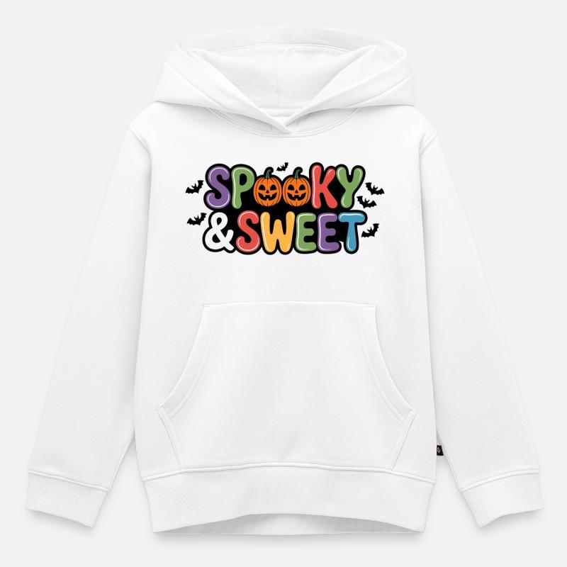 Citrouilles d’Halloween effrayantes et douces - Sweat Premium à capuche enfant bio - blanc