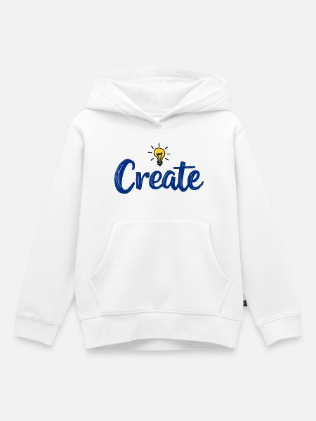 Create Schriftzug mit leuchtender Glühbirne - Kinder Premium Organic Hoodie - Weiß