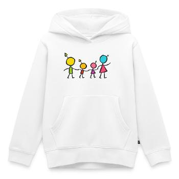 Happy Little Family – Création de bonhomme bâton coloré - Sweat Premium à capuche enfant bio - blanc - Devant - AI Model Kid Female (0cm)