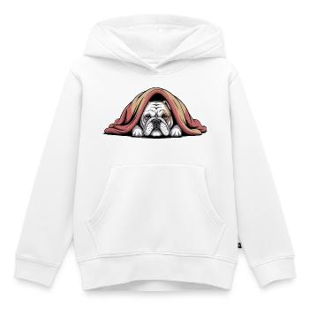 Kuschelige Bulldogge unter der Decke - Kinder Premium Organic Hoodie - Weiß - Vorne - AI Model Kid Female (0cm)