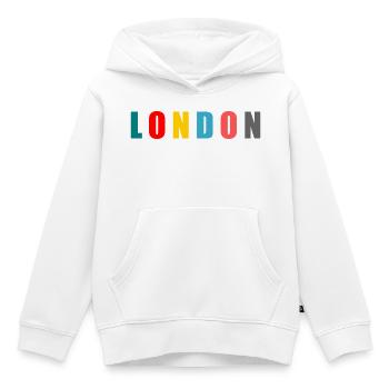 LONDON. LONDRES. BRITISH. ANGLETERRE. UK. CAPITALE - Sweat Premium à capuche enfant bio - blanc - Devant - AI Model Kid Female (0cm)