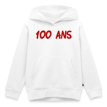 100 ANS. 100e ANNIVERSAIRE. ANNIVERSAIRE 100 ANS. - Sweat Premium à capuche enfant bio - blanc - Devant - AI Model Kid Female (0cm)