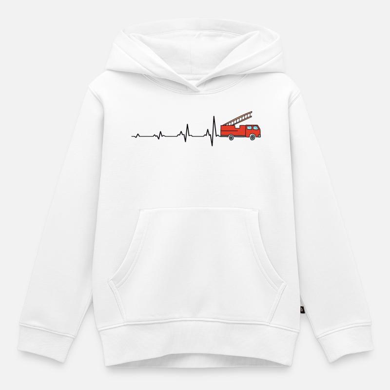 Pompiers Heartbeat Pompier Camion de pompiers - Sweat Premium à capuche enfant bio - blanc