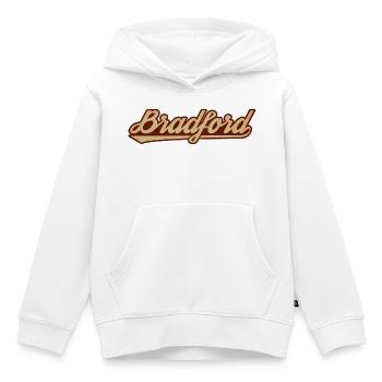 Lettrage vintage Bradford - Sweat Premium à capuche enfant bio - blanc - Devant - AI Model Kid Female (0cm)