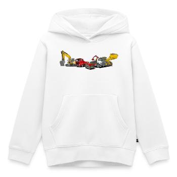 Flotte d’engins de chantier - Sweat Premium à capuche enfant bio - blanc - Devant - AI Model Kid Female (0cm)