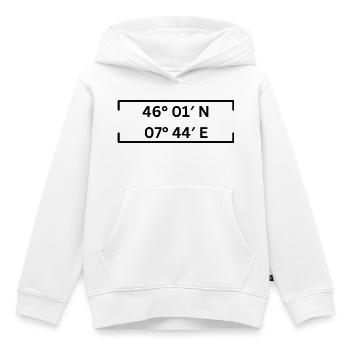 Coordonnées Zermatt Minimaliste - Sweat Premium à capuche enfant bio - blanc - Devant - AI Model Kid Female (0cm)