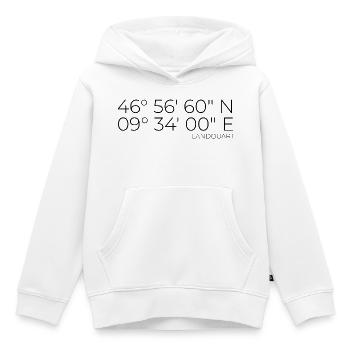 Coordonnées : Landquart, Grisons, Suisse - Sweat Premium à capuche enfant bio - blanc - Devant - AI Model Kid Female (0cm)