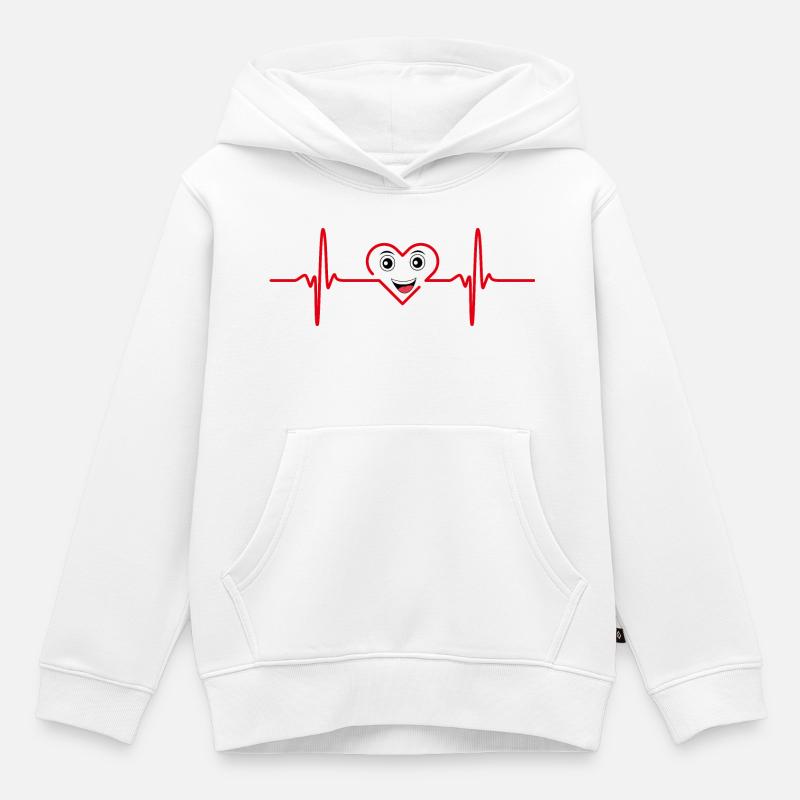Cœur Joyeux Électrocardio - Sweat Premium à capuche enfant bio - blanc