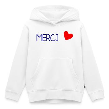 THANK YOU. THANKS. THANK YOU. ANNIVERSARY. BIRTH. - Kids Premium Organic Hoodie - white - Front - AI Model Kid Female (0cm)