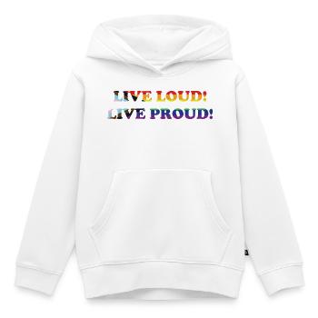Queer - Vivre fort - Vivre fier - Sweat Premium à capuche enfant bio - blanc - Devant - AI Model Kid Female (0cm)