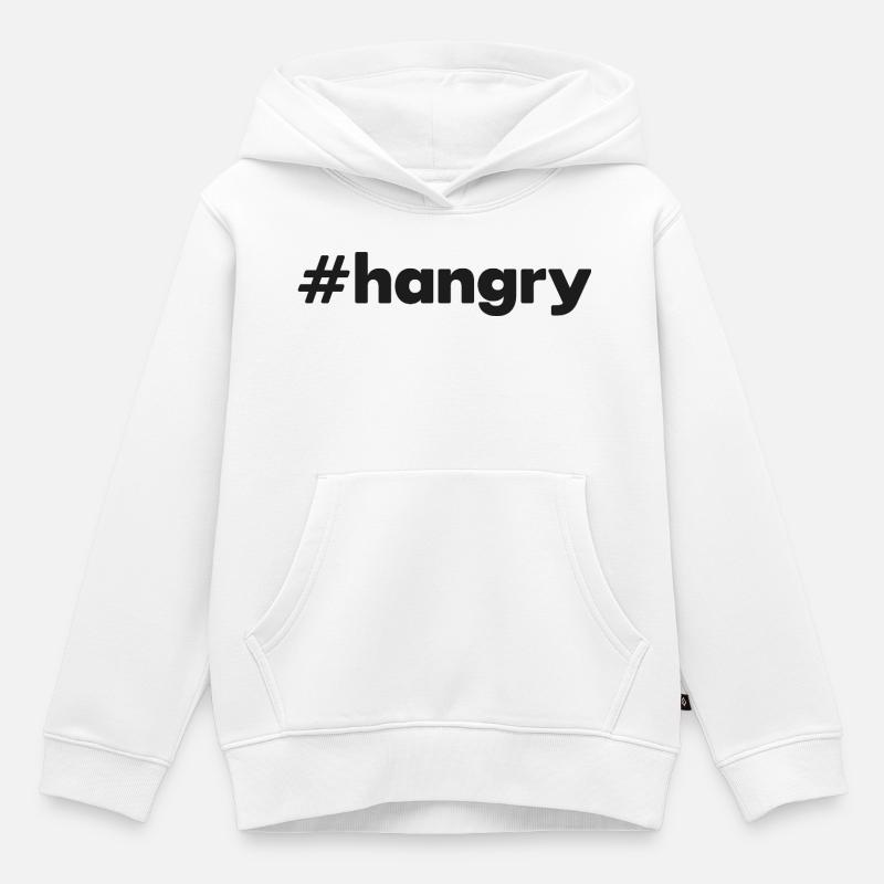 « #hangry » - Sweat Premium à capuche enfant bio - blanc