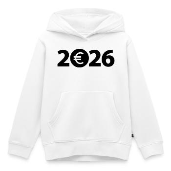 Euro 2026, Milliardaire, Millionnaire, Profit - Sweat Premium à capuche enfant bio - blanc - Devant - AI Model Kid Female (0cm)
