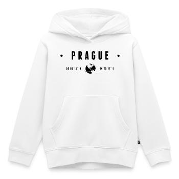Prague Coordonnées GPS République Tchèque - Sweat Premium à capuche enfant bio - blanc - Devant - AI Model Kid Female (0cm)