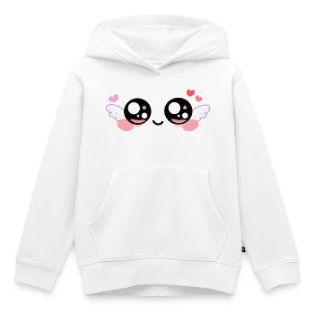 Cupid Eyes – Kawaii Angel Eyes with Wings & Star - Sweat Premium à capuche enfant bio - blanc - Devant - AI Model Kid Female (0cm)
