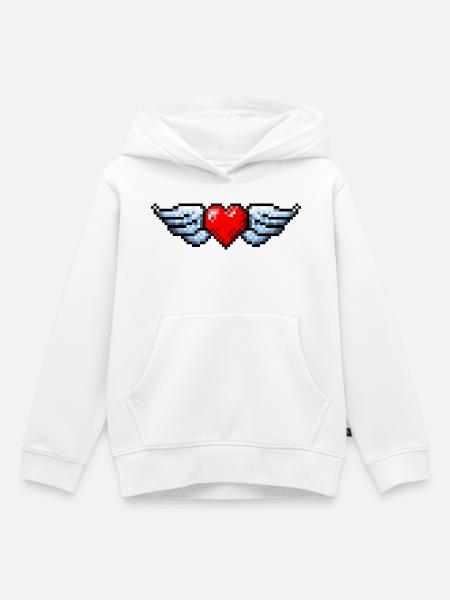 Retro Pixel Art Winged Heart - Kinder Premium Organic Hoodie - Weiß