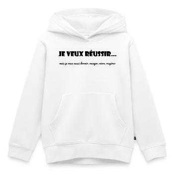CITATION. MESSAGE. HUMOUR. CITATIONS DRÔLES - Sweat Premium à capuche enfant bio - blanc - Devant - AI Model Kid Female (0cm)