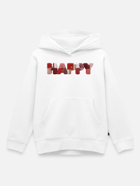 Happy Patchwork Design Stoffflicken Look - Kinder Premium Organic Hoodie - Weiß