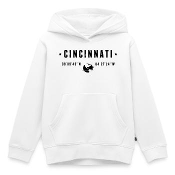 Coordonnées GPS de Cincinnati, Ohio - Sweat Premium à capuche enfant bio - blanc - Devant - AI Model Kid Female (0cm)