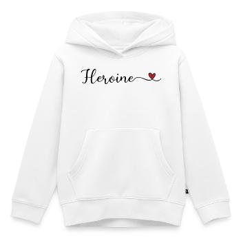 Héroïne au cœur Typographie - Sweat Premium à capuche enfant bio - blanc - Devant - AI Model Kid Female (0cm)