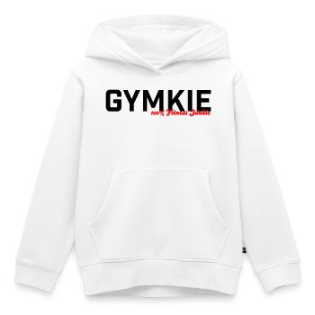 Gymkie Fitness Junkie Gym Sport Shirt - Sweat Premium à capuche enfant bio - blanc - Devant - AI Model Kid Female (0cm)